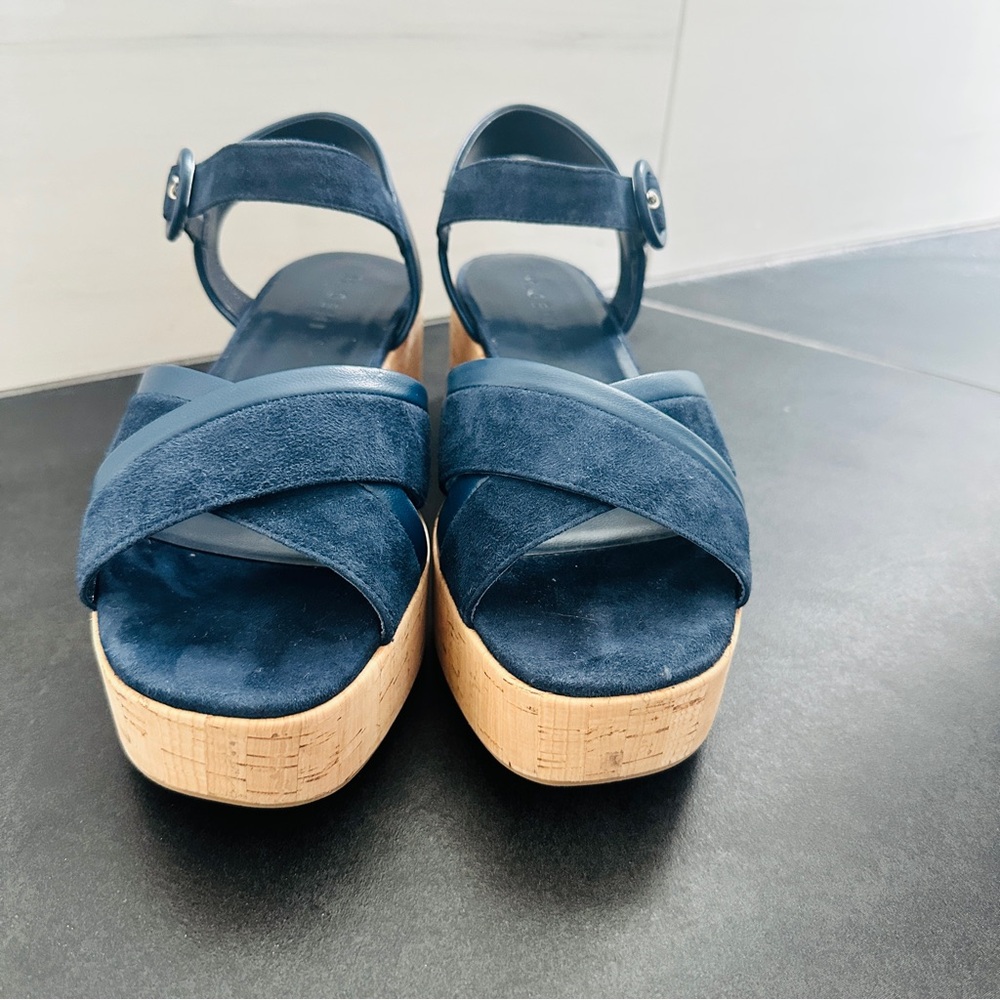 M. Gemi Blue Platform Sandals with Cork Sole